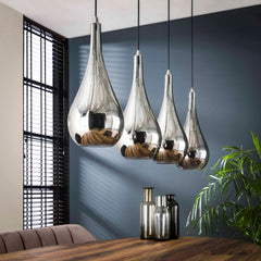 Hanglamp met 4 lampen silver drop glass - 130x20x150 cm - Chromed - Glas