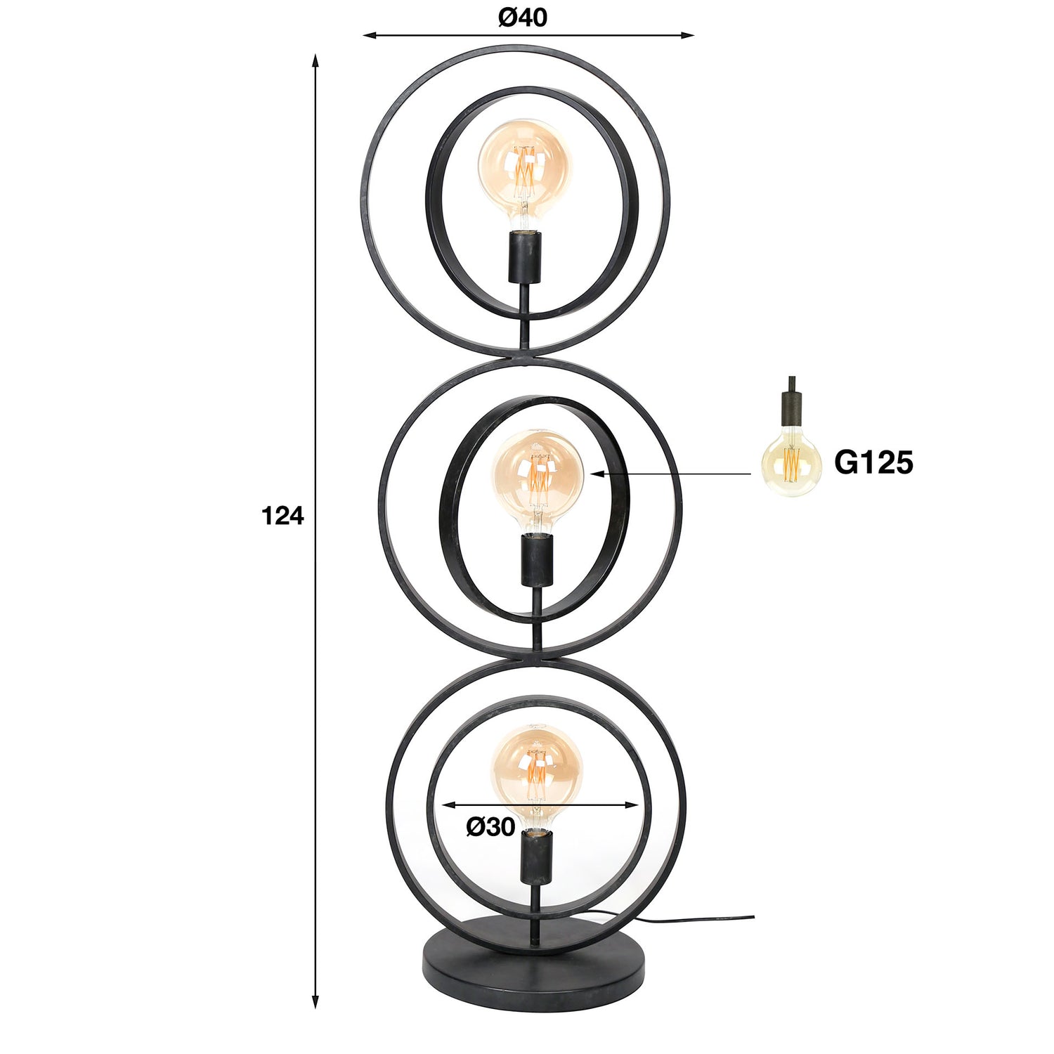 Vloerlamp met 3 lampen Turn Around - 40x30x124 cm - Charcoal