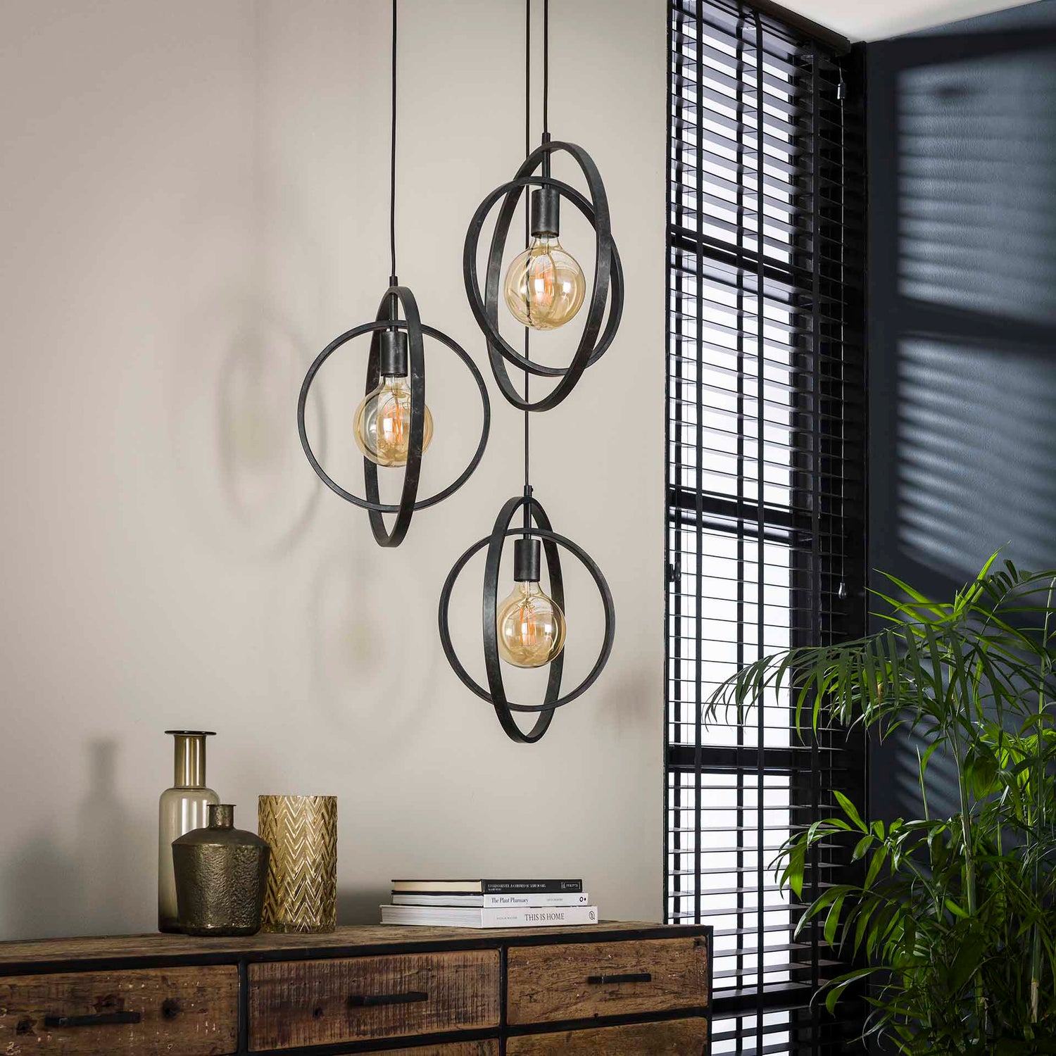 Hanglamp met 3 lampen Turn around getrapt - 40x40x150 cm - Charcoal