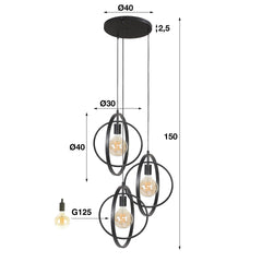 Hanglamp met 3 lampen Turn around getrapt - 40x40x150 cm - Charcoal