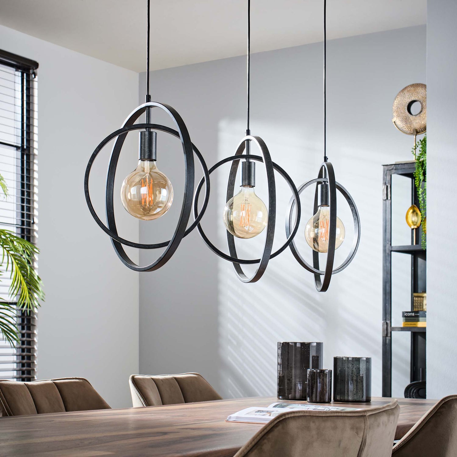 Hanglamp met 3 Lampen Turn Around - 130x30x150 cm - Charcoal