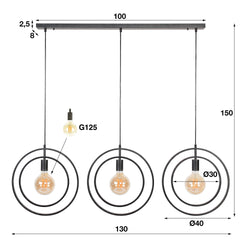 Hanglamp met 3 Lampen Turn Around - 130x30x150 cm - Charcoal