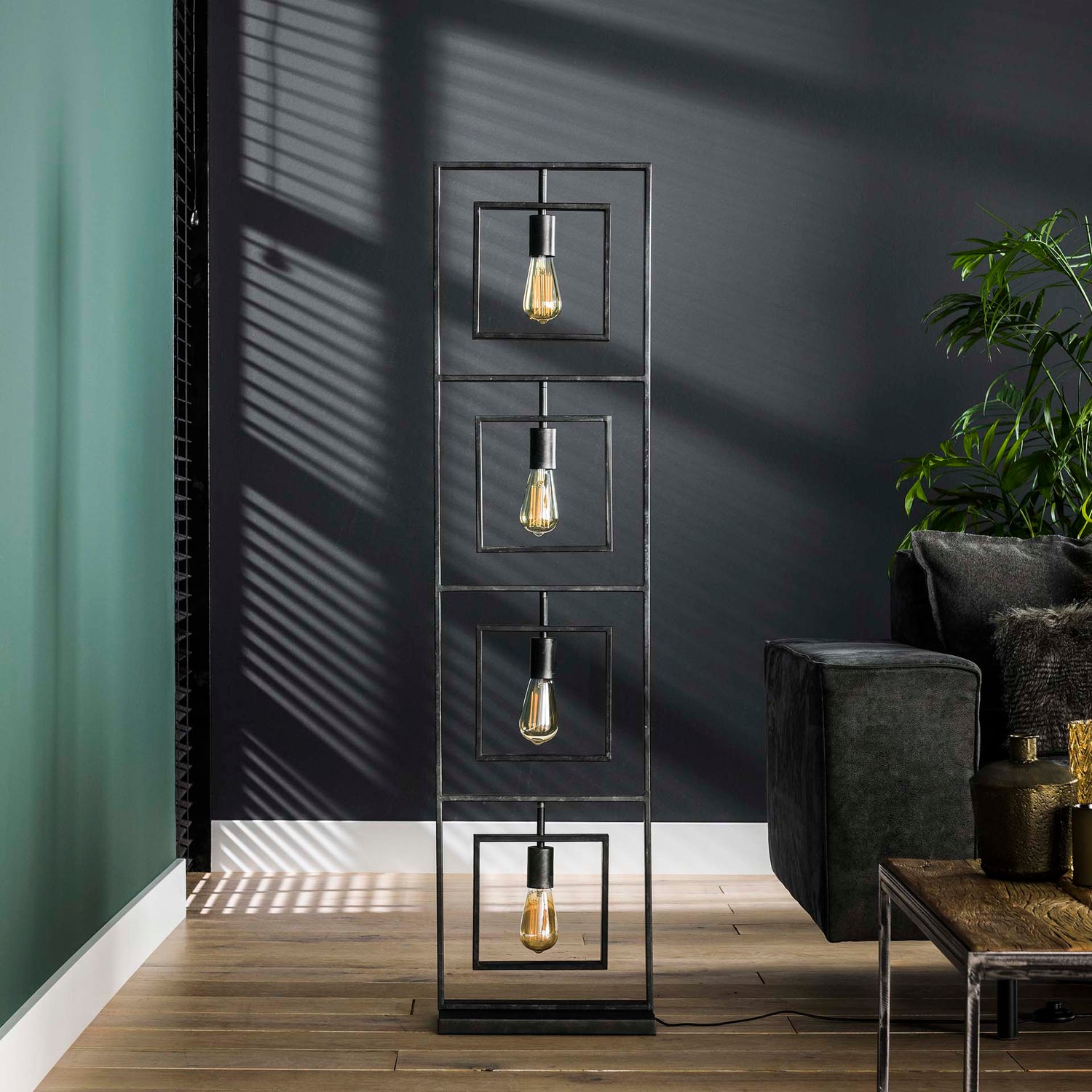Vloerlamp met 4 Lampen Turn Square - 35x22x140 cm - Charcoal