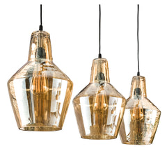 Hanglamp met 3 Lampen Amber Glas Kegel - 112x25x150 cm - Oud Zilver - Glas