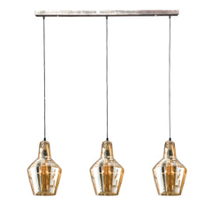 Hanglamp met 3 Lampen Amber Glas Kegel - 112x25x150 cm - Oud Zilver - Glas