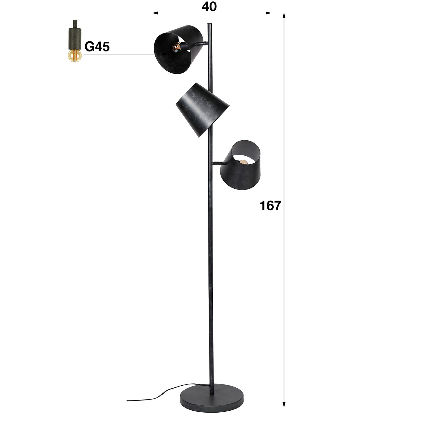 Vloerlamp met 3x Ø18 Kinetic - 40x40x167 cm - Charcoal