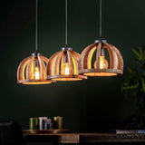 Hanglamp met 3x Ø30 gebogen houten spijlen - 120x30x150 cm - Mango Naturel