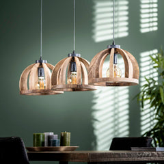 Hanglamp met 3x Ø30 gebogen houten spijlen - 120x30x150 cm - Mango Naturel
