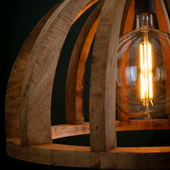 Hanglamp met gebogen houten spijlen Ø60 - 60x60x150 cm - Naturel - Mango