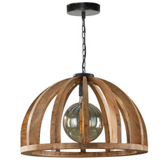 Hanglamp met gebogen houten spijlen Ø60 - 60x60x150 cm - Naturel - Mango