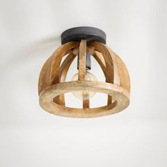 Plafondlamp Gebogen Houten Spijl - 30x30x24 cm - Naturel - Mango