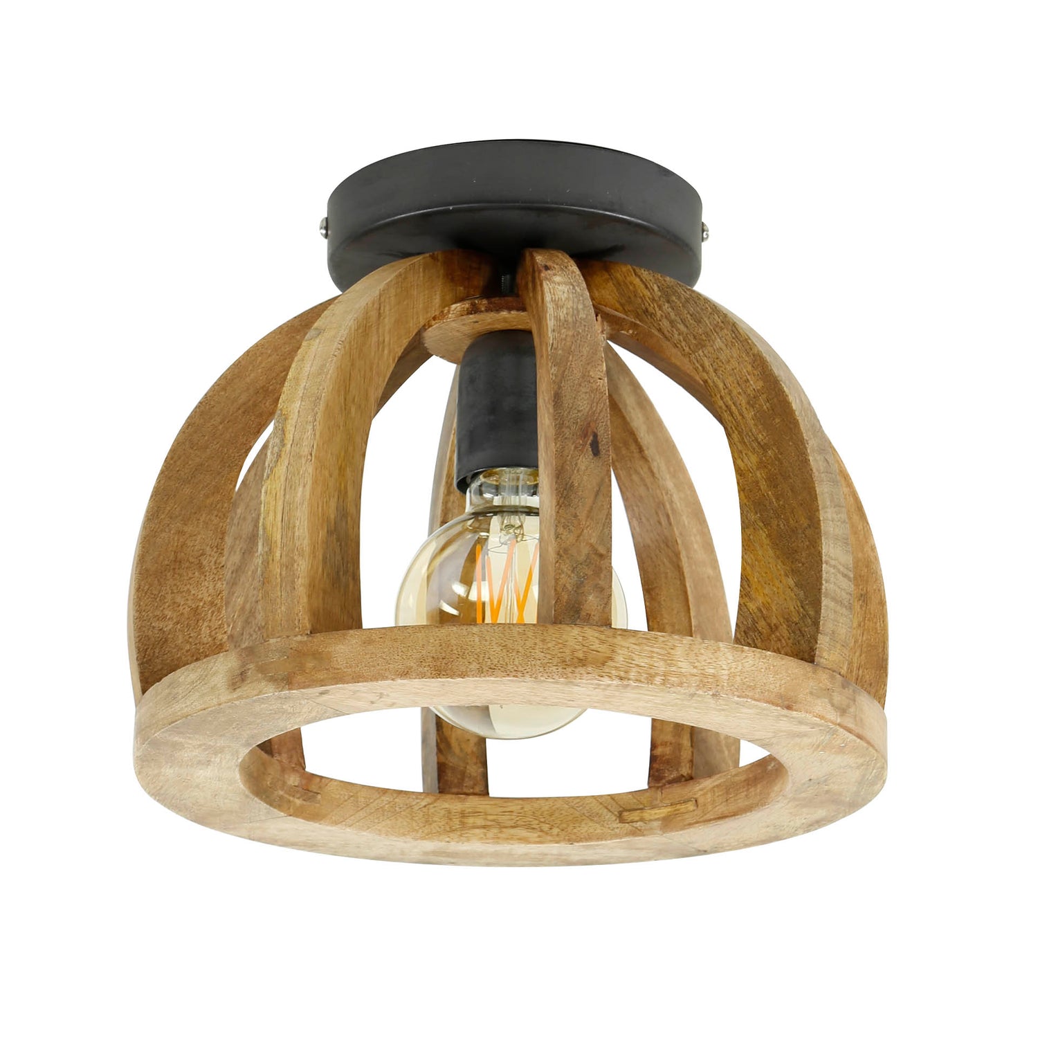 Plafondlamp Gebogen Houten Spijl - 30x30x24 cm - Naturel - Mango