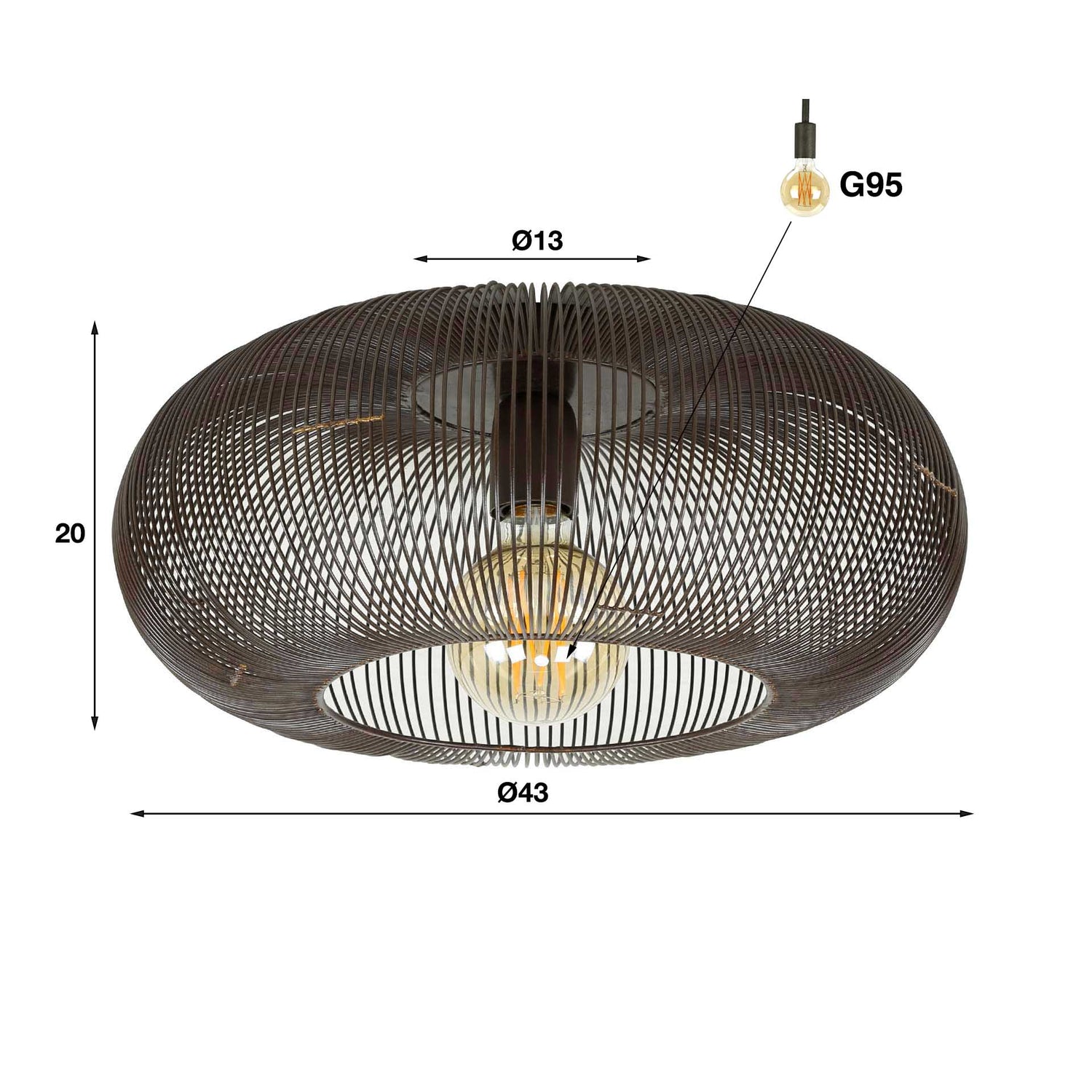 Plafondlamp Ø43 Copper Twist - 43x43x20 cm - Zwart Nikkel