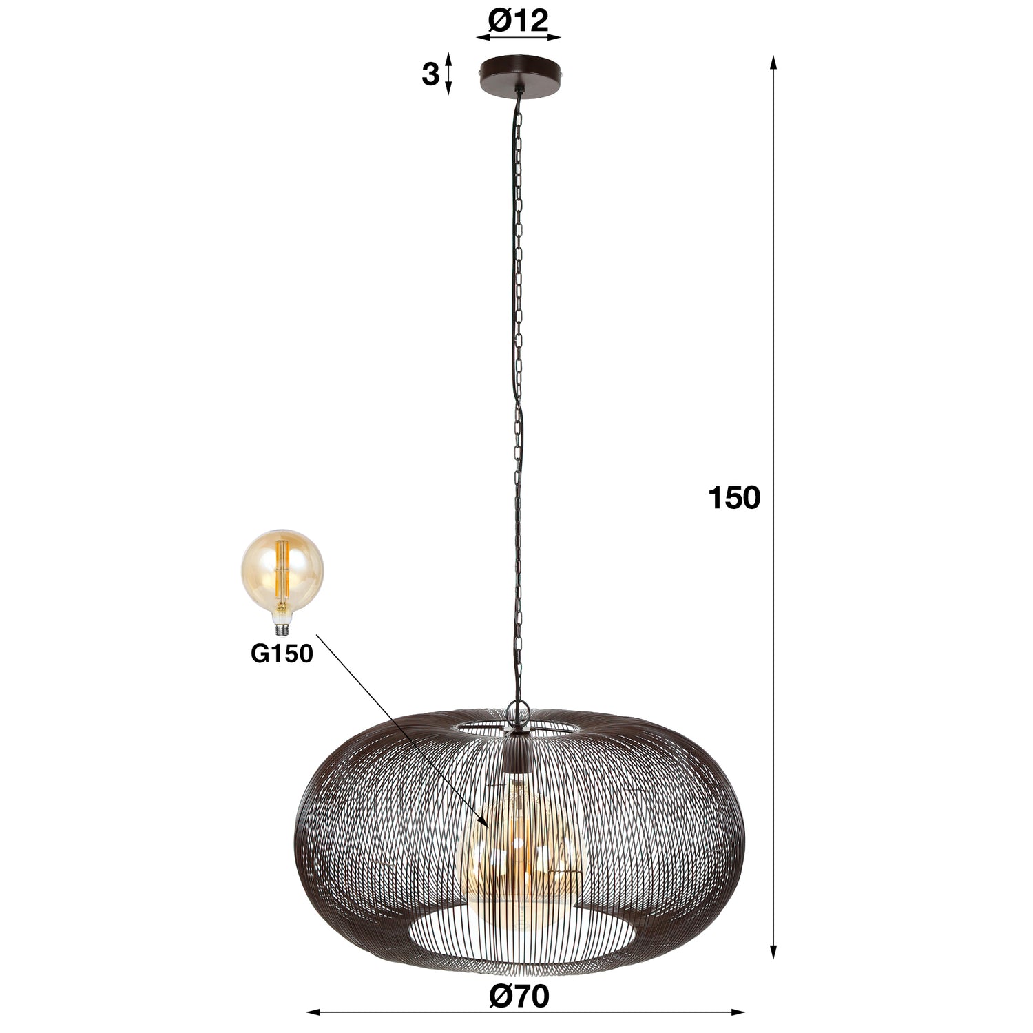 Hanglamp Ø70 Copper Twist - 70x70x150 cm - Zwart Nikkel