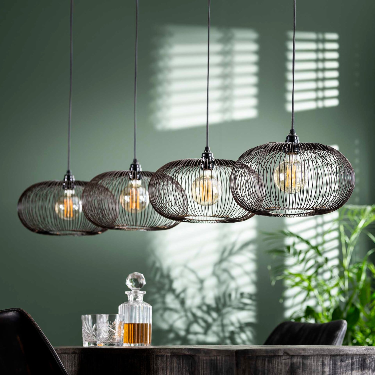 Hanglamp met 4 Lampen Disk Wire Copper Twist - 170x35x150 cm - Zwart Nikkel