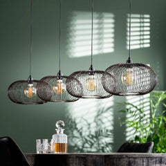 Hanglamp met 4 Lampen Disk Wire Copper Twist - 170x35x150 cm - Zwart Nikkel