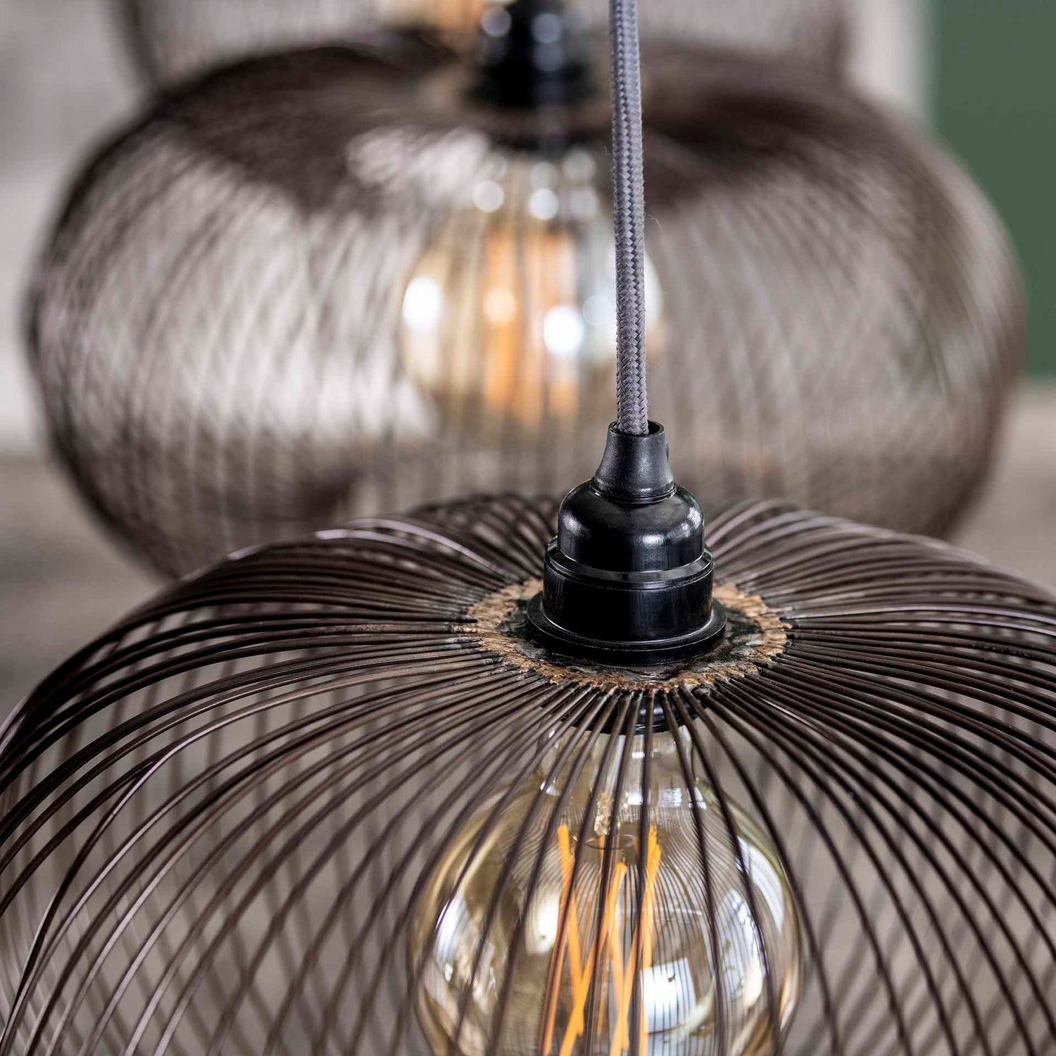 Hanglamp met 4 Lampen Disk Wire Copper Twist - 170x35x150 cm - Zwart Nikkel