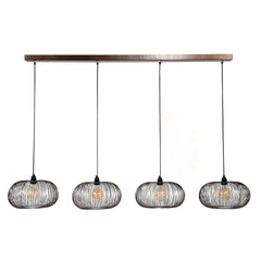 Hanglamp met 4 Lampen Disk Wire Copper Twist - 170x35x150 cm - Zwart Nikkel