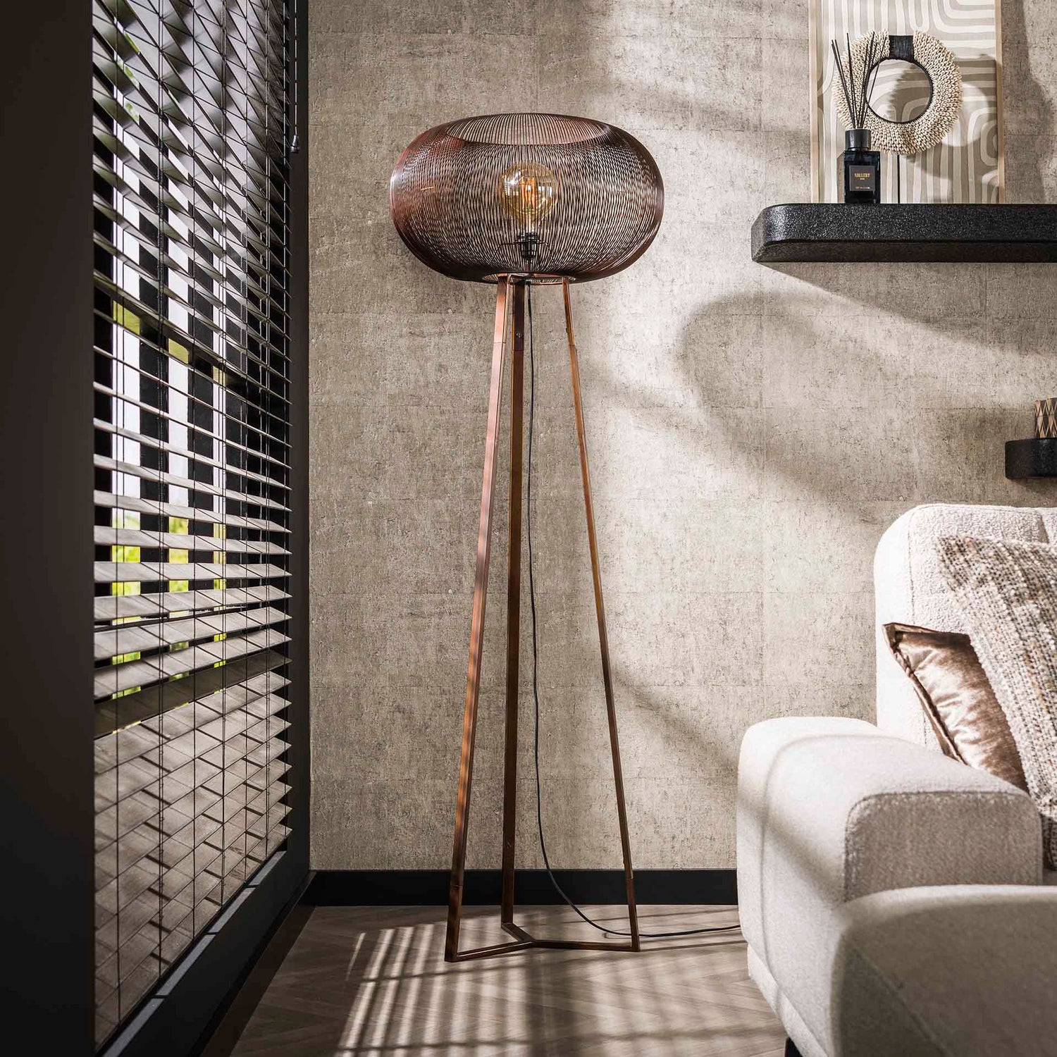 Vloerlamp 3-poot Copper Twist - 55x55x170 cm - Zwart Nikkel