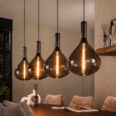 Hanglamp met 4 Lampen drop smoke glass - 164x28x150 cm - Artic Zwart - Glas