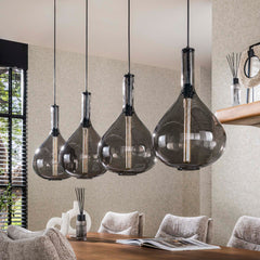 Hanglamp met 4 Lampen drop smoke glass - 164x28x150 cm - Artic Zwart - Glas