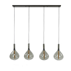 Hanglamp met 4 Lampen drop smoke glass - 164x28x150 cm - Artic Zwart - Glas