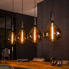 Hanglamp met 4 Lampen drop smoke glass - 164x28x150 cm - Artic Zwart - Glas