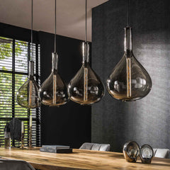 Hanglamp met 4 Lampen drop smoke glass - 164x28x150 cm - Artic Zwart - Glas