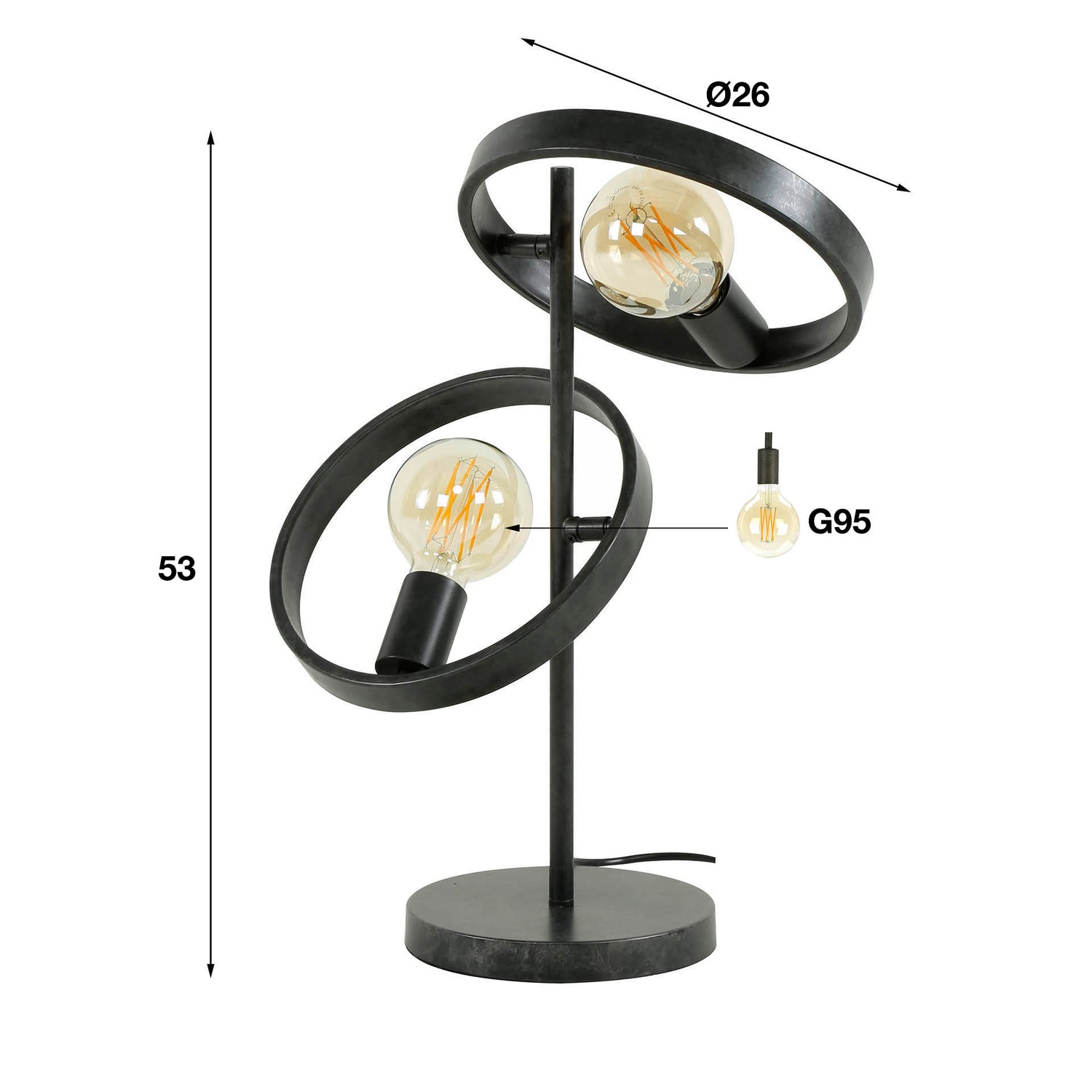 Tafellamp met 2 lampen hover - 42x26x53 cm - Charcoal