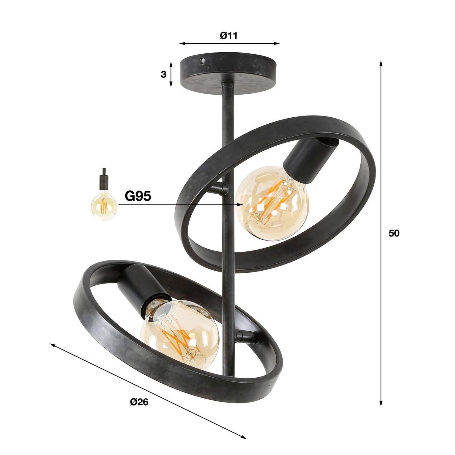 Plafondlamp met 2 lampen hover - 42x26x37 cm - Charcoal