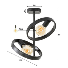 Plafondlamp met 2 lampen hover - 42x26x37 cm - Charcoal