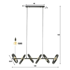Hanglamp met 6 Lampen Hover - 120x42x150 cm - Charcoal