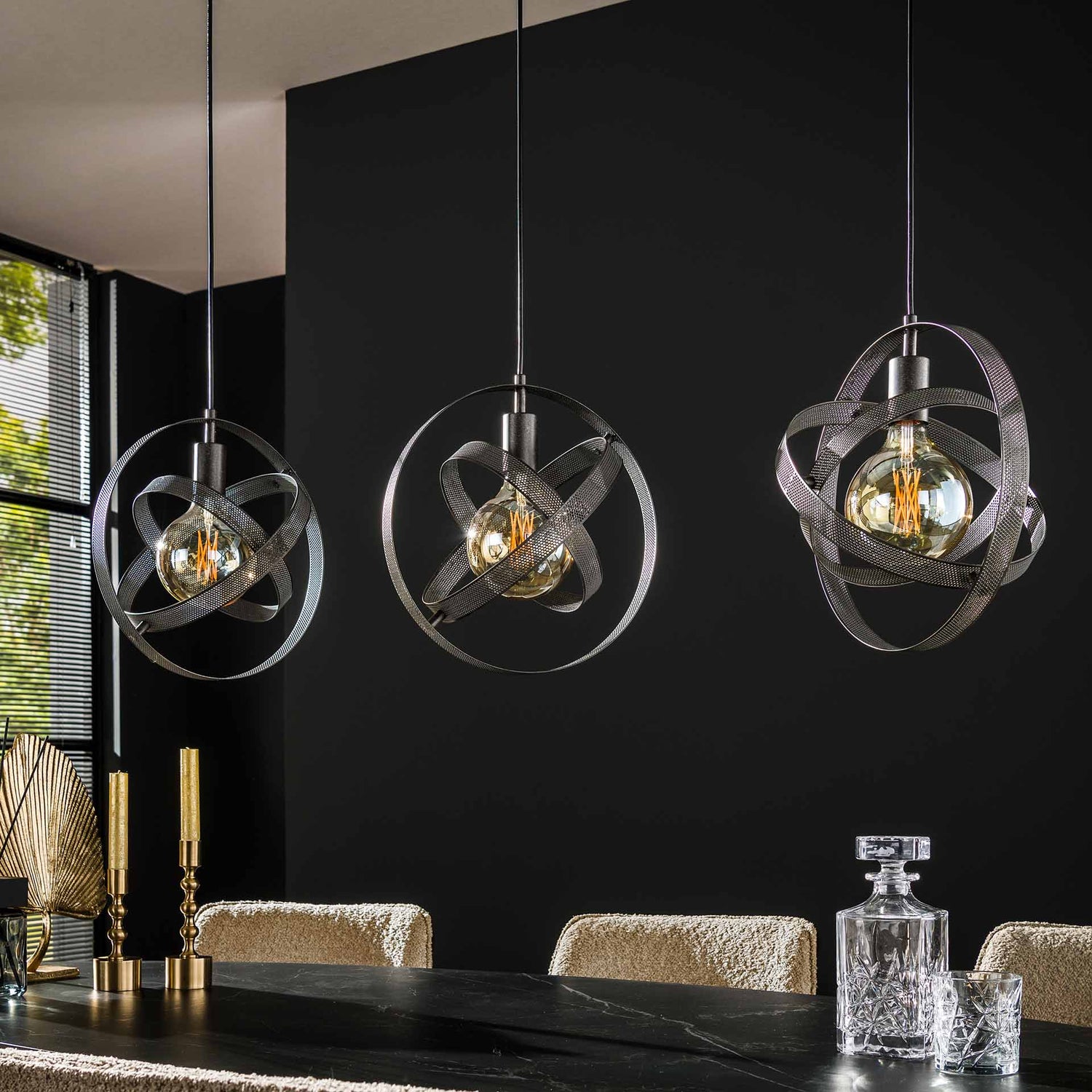 Hanglamp met 3 Lampen Cosmos Mesh - 115x33x150 cm - Artic - Zwart
