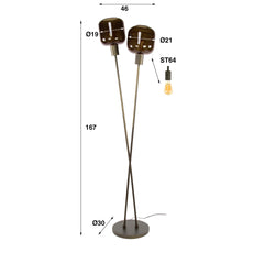 Vloerlamp Bronza 2-Lichts - 46x30x167 cm - Sienna Bruin