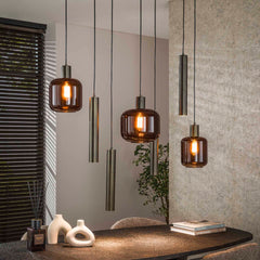 Hanglamp met 7 Lampen Bronza Mix - 105x35x150 cm - Sienna Bruin