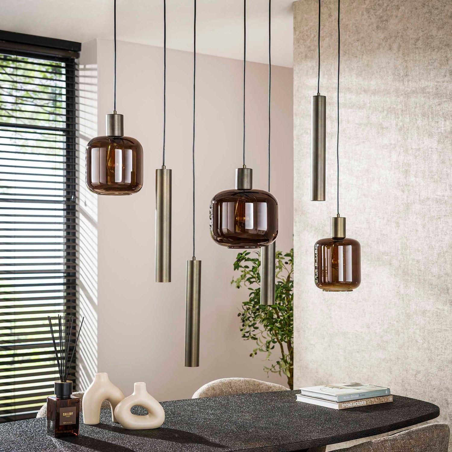 Hanglamp met 7 Lampen Bronza Mix - 105x35x150 cm - Sienna Bruin