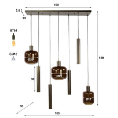Hanglamp met 7 Lampen Bronza Mix - 105x35x150 cm - Sienna Bruin