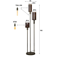 Vloerlamp Sepiora getrapt met 3 lampen - 33x33x165 cm - Sienna Bruin