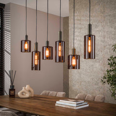 Hanglamp met 6 Lampen Sepiora - 118x14x150 cm - Sienna Bruin