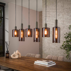 Hanglamp met 6 Lampen Sepiora - 118x14x150 cm - Sienna Bruin
