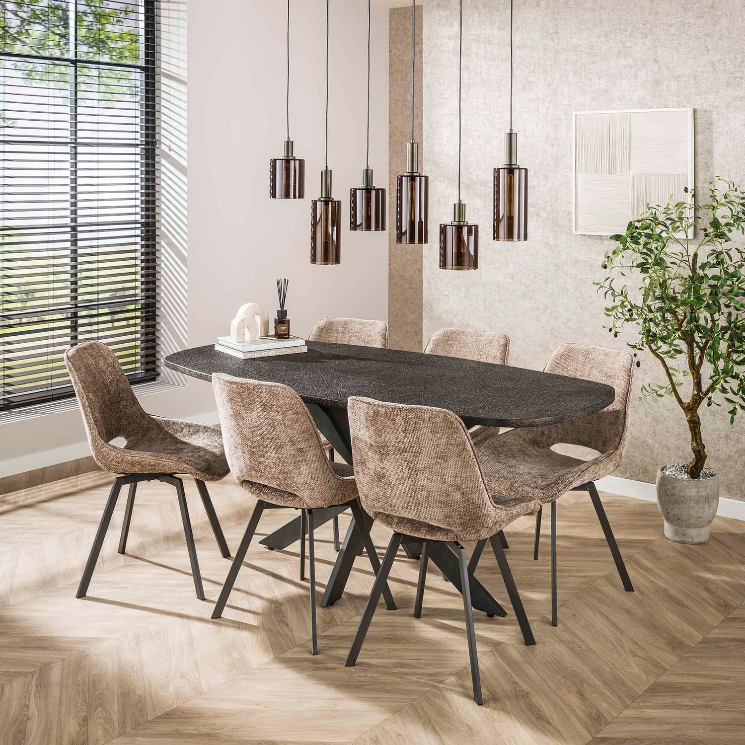 Hanglamp met 6 Lampen Sepiora - 118x14x150 cm - Sienna Bruin