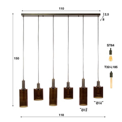 Hanglamp met 6 Lampen Sepiora - 118x14x150 cm - Sienna Bruin