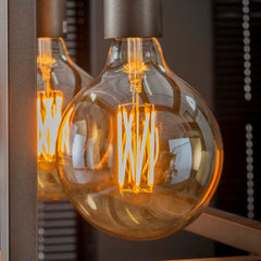 Lichtbron LED Filament Bol [G125] - 12,5x12,5x17,5 cm - 6W Dimbaar - E27 - Amberkleurig Glas
