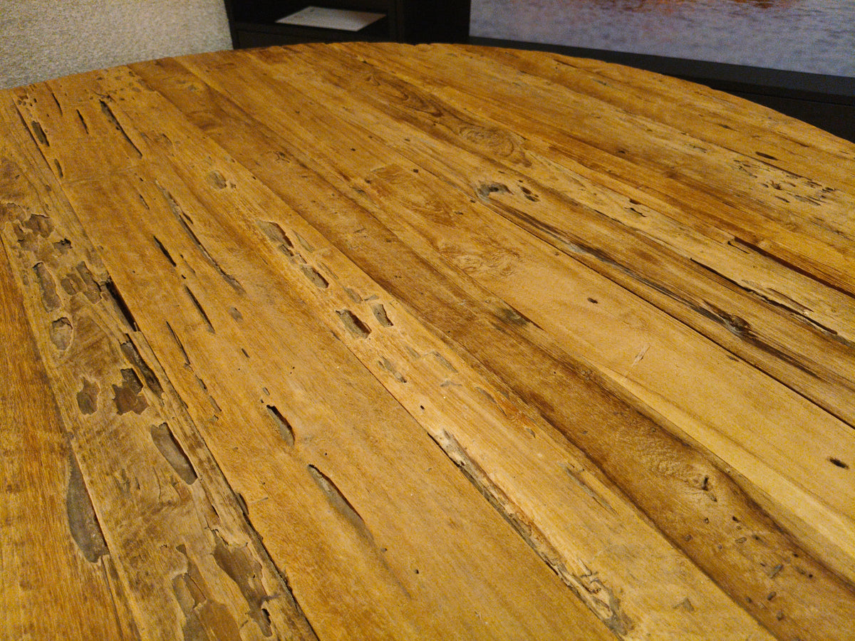 Eettafel Vriezenveen - Robuust hardhout - Ø150 cm rond - Poten gunmetal