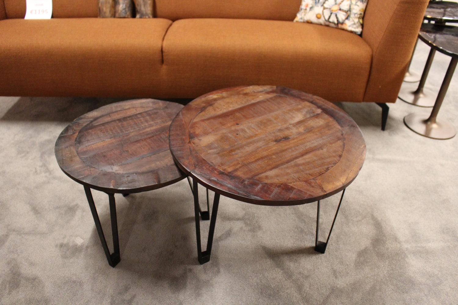 Salontafelset rond - Massief gerecycled hout