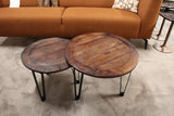 Salontafelset rond - Massief gerecycled hout