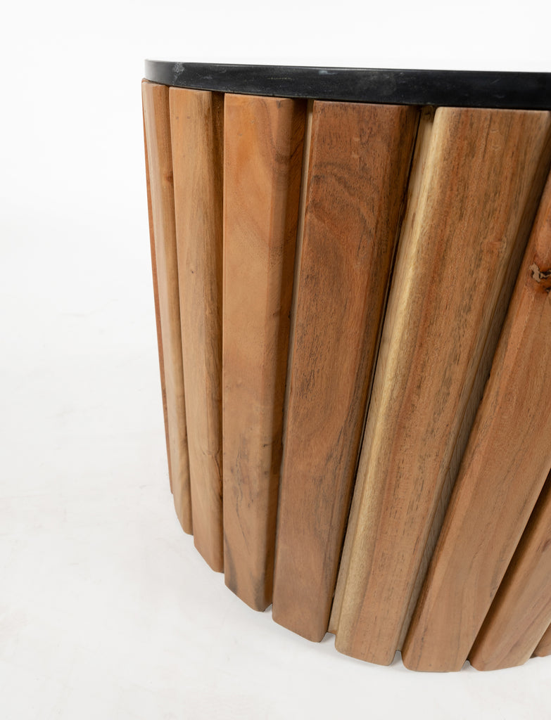 Side table marble Black Ø50, H50, Acacia Natural