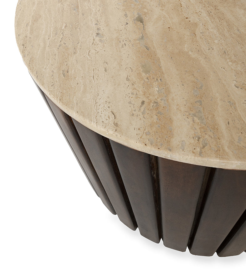 Side table marble Travertin Ø50, H50, Dark Walnut