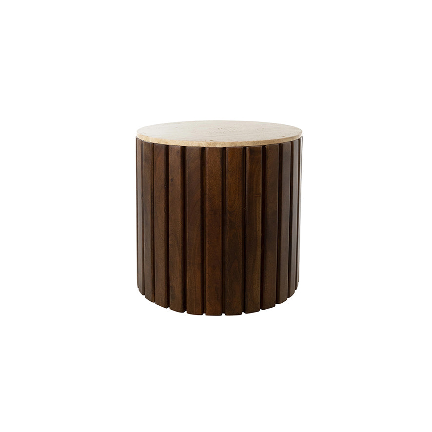 Side table marble Travertin Ø50, H50, Dark Walnut