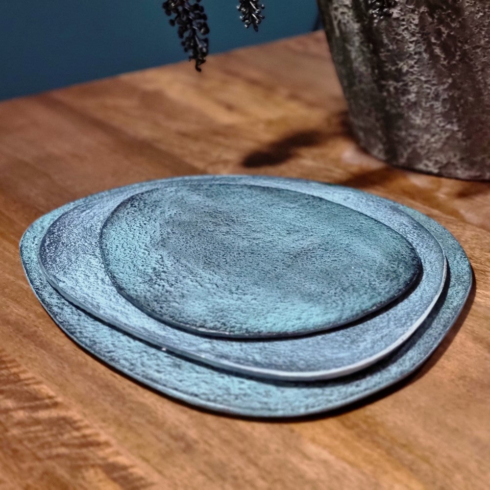 Bord Decoratief Blauw Patina Middel (set van 4)
